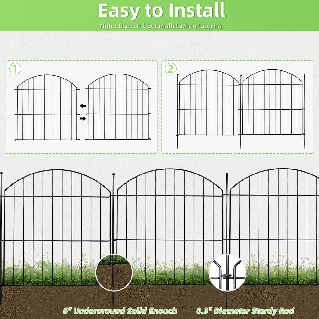 Decorative Garden Fence 24in (H) x10ft (L), 5 Pack No Dig Fence Animal Barrier for Dog with Lock, Arched Flower Bed Edging, Wire Border Panel Fencing for Yard Patio Outdoor Decor