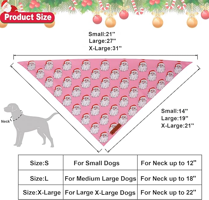 ADOGGYGO Pink Christmas Dog Bandanas 2 Pack, Reversible Santa Snowman Xmas Scarf Bib, Adjustable Fit Pink Christmas Bandana for Extra Large Dogs Girl (X-Large)