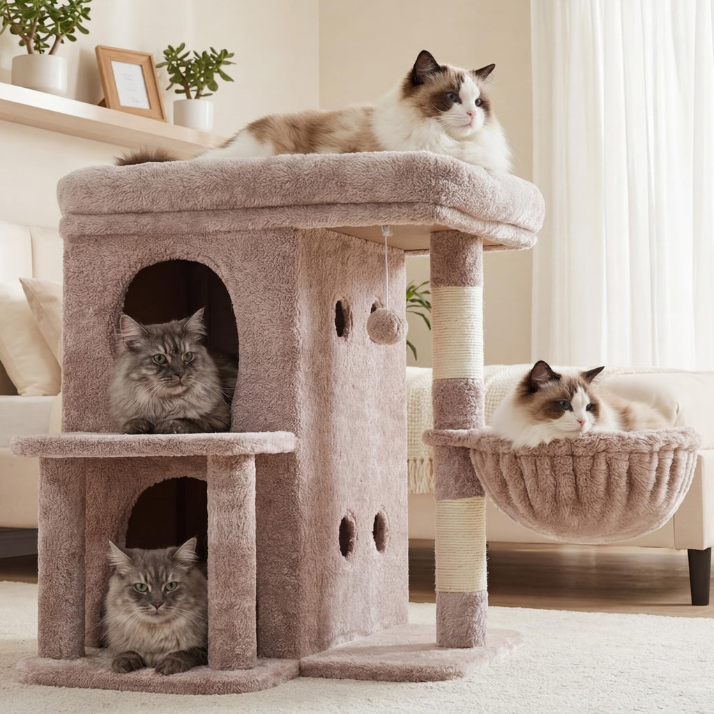 Heybly 25.6" Cat Tree for Large Cats with Big Perch & Dual Condos HCT204SMU