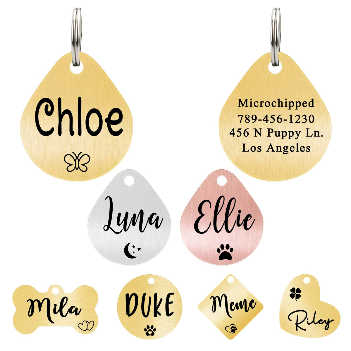 Ultra Joys Custom Personalized Pet ID Tag - Brushed Stainless Steel Heart in Rose Gold, Large