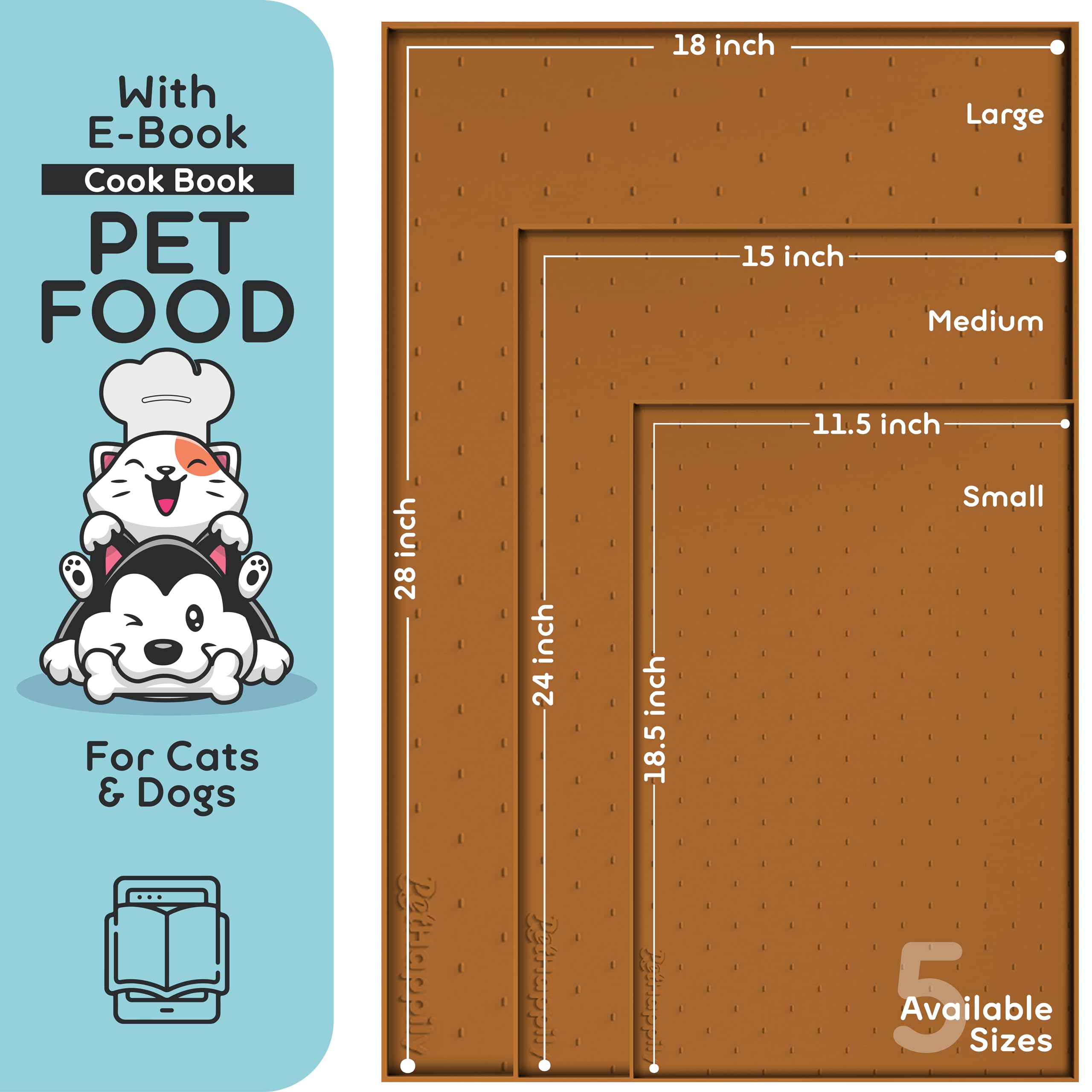 PetHappily Dog Food Mat - Raised Edges Dogs Mat for Food and Water Prevent Spill, Waterproof Cat Food Mats Protect Floors, Easy Clean Dog Bowl Mats for Food and Water, Silicone Pet Food Tray