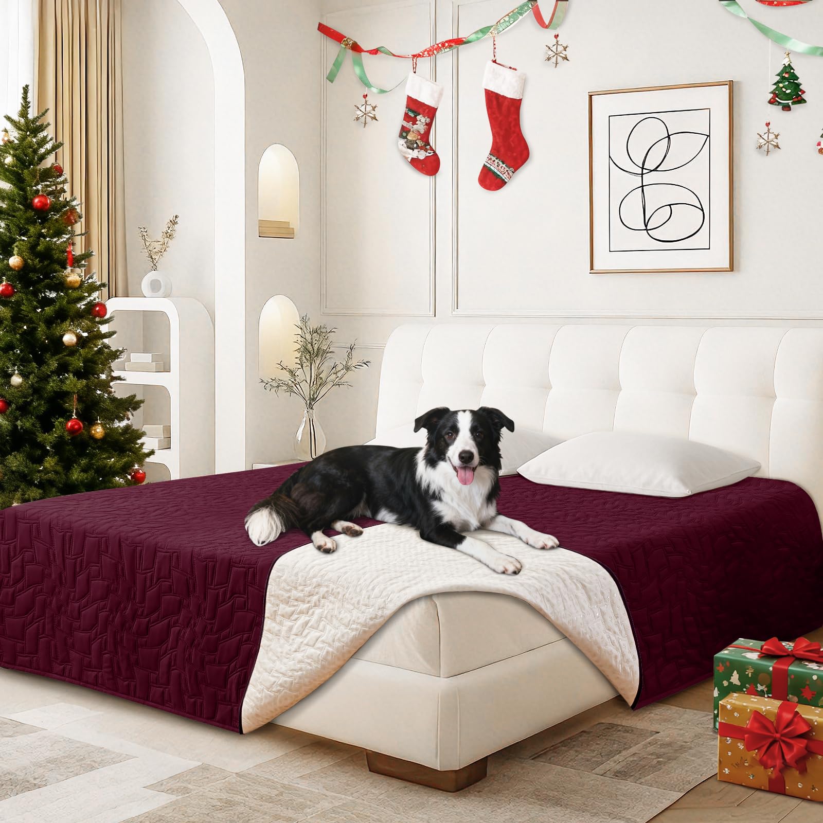 Waterproof Couch Covers for Pets, Waterproof Dog Bed Cover, Anti-Slip Soft Dog Blankets, Couch Cover for Dogs Washable, Pet Blanket for Puppy Large Dogs Christmas (30x70 Inch, Burgundy)
