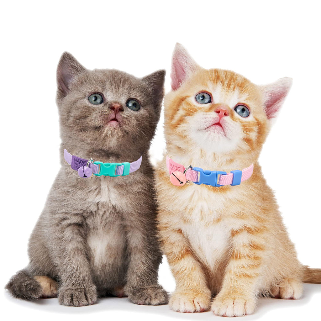 YUDOTE Elastic Cat Collar 2 Pack of Safety Quick Release Cat Collars with Bell Anti-Suffocation Kitten Puppy Collars(Pink+Lilac)