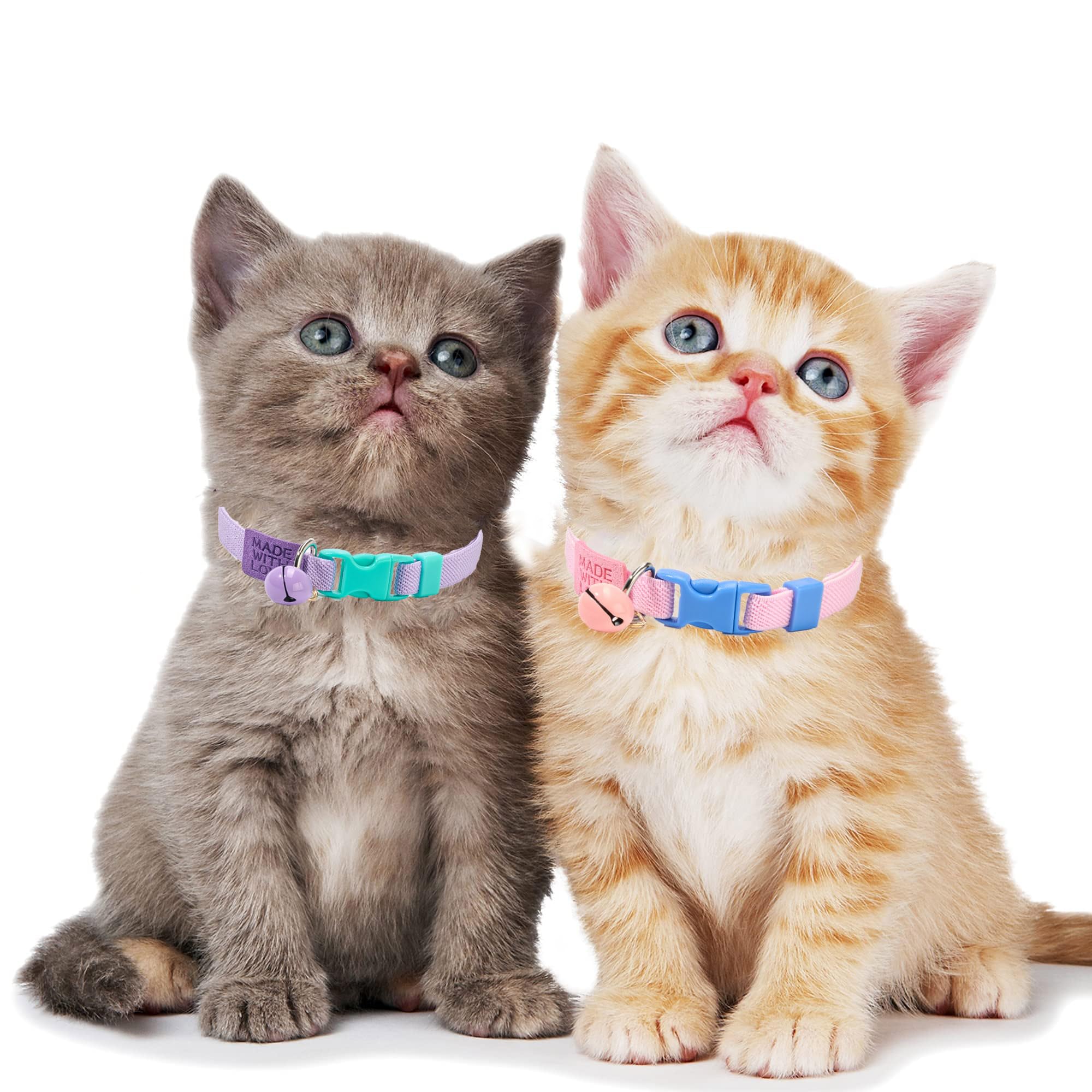 YUDOTE Elastic Cat Collar 2 Pack of Safety Quick Release Cat Collars with Bell Anti-Suffocation Kitten Puppy Collars(Pink+Lilac)