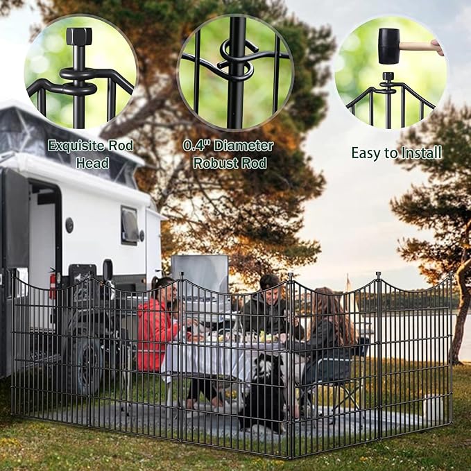 5 Panels Decorative Garden Fence with Gate, 48 in(H) X 13.13 ft(L) No Dig Dog Fence Animal Barrier Outdoor for Yard, Rustproof Metal Garden Edging and Borders, Temporary Fencing Stakes