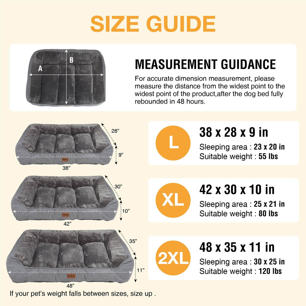 ZAKAPAWS Orthopedic Dog Bed for Extra Large Dogs - Extra Thick Supportive Dog Couch Bed, Pet Beds Sofa with Waterproof Washable Cover & Non-Slip Bottom, Grey, 48x35 Inch