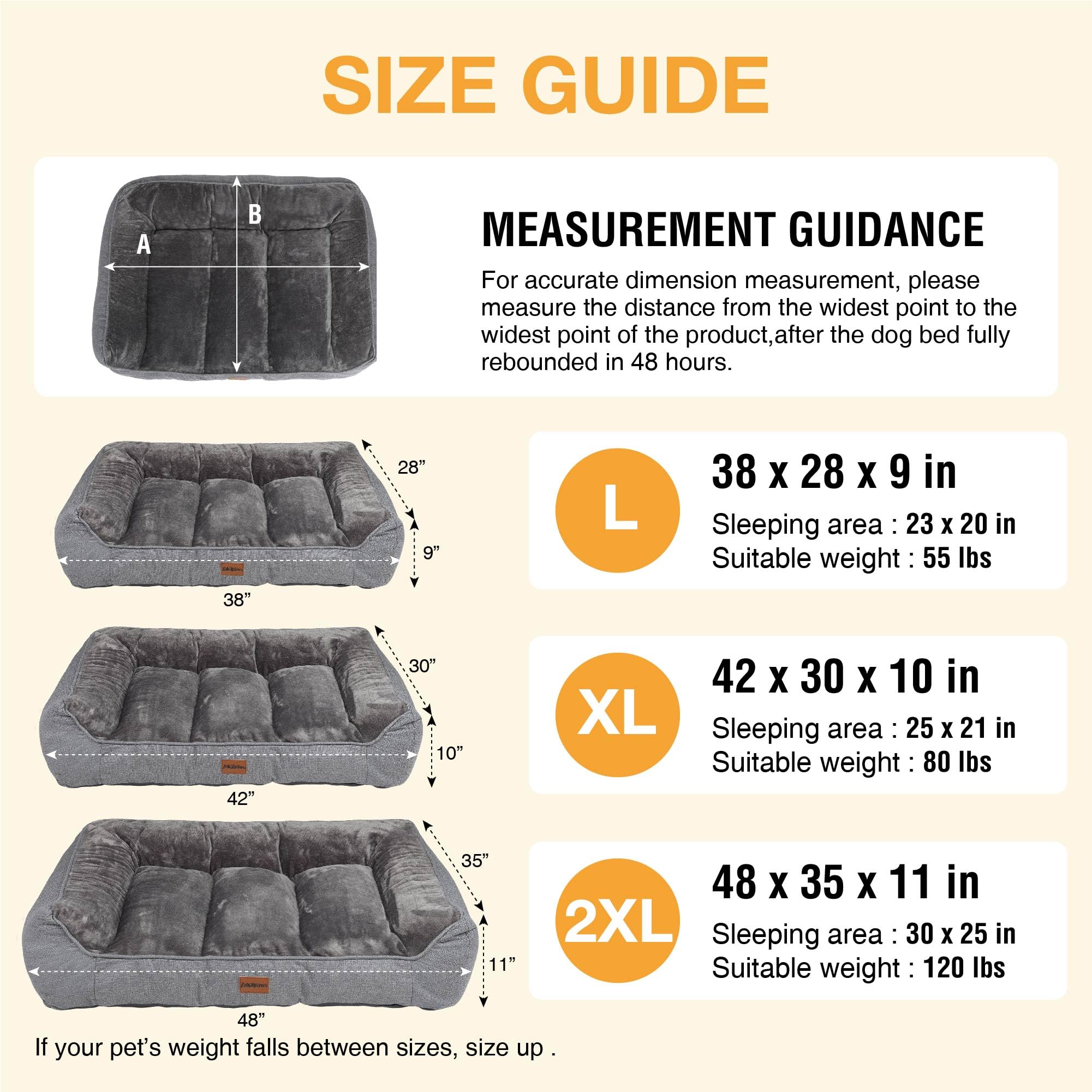 ZAKAPAWS Orthopedic Dog Bed for Extra Large Dogs - Extra Thick Supportive Dog Couch Bed, Pet Beds Sofa with Waterproof Washable Cover & Non-Slip Bottom, Grey, 48x35 Inch