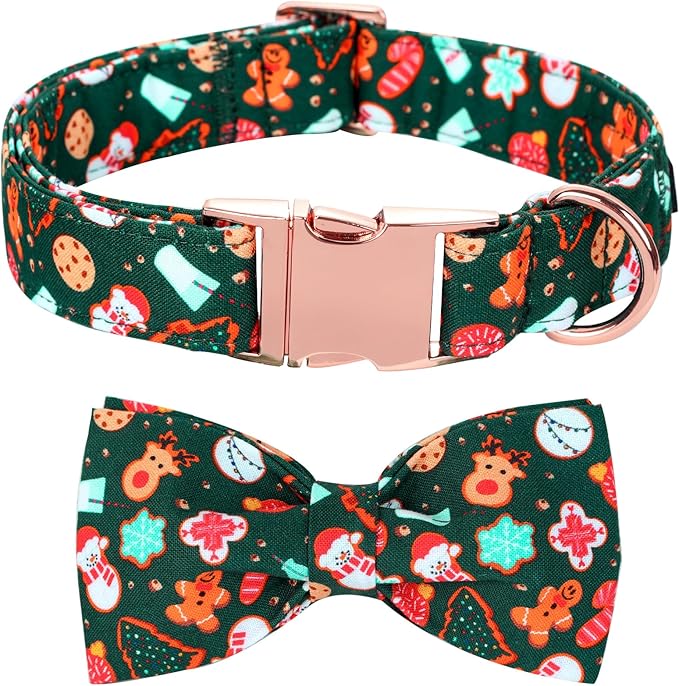 Bobo Rainbow Christmas Dog Collar, Cute Winter Holiday Collars Green Christmas Tree and Snowman Print Metal Buckle Collar Adjustable Sturdy Collars for X-Large Girl Boy Dogs