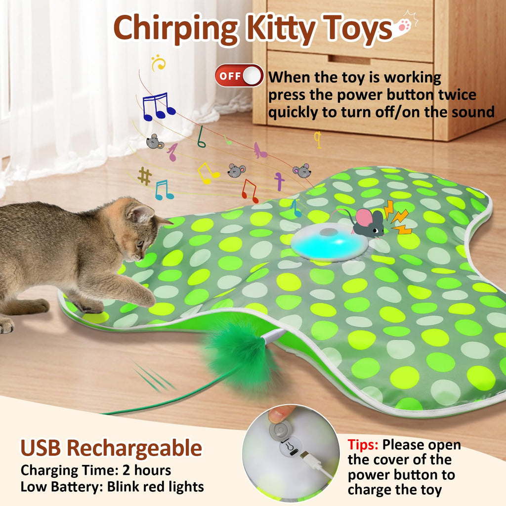 Sofolor Interactive Cat Toy, Automatic Cat Toys for Indoor Cats, Hide and Seek Cat Toy with Motion Activated, Moving Feather, Chirping, USB Rechargeable