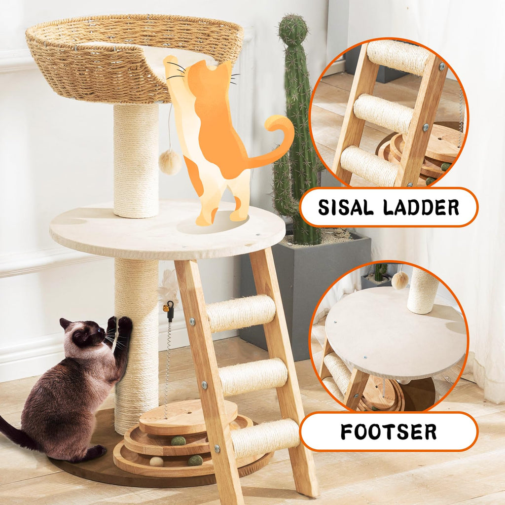 Hiyong Modern Cat Tree for Indoor Cats, 30 in Cat Tower with Basket Bed
