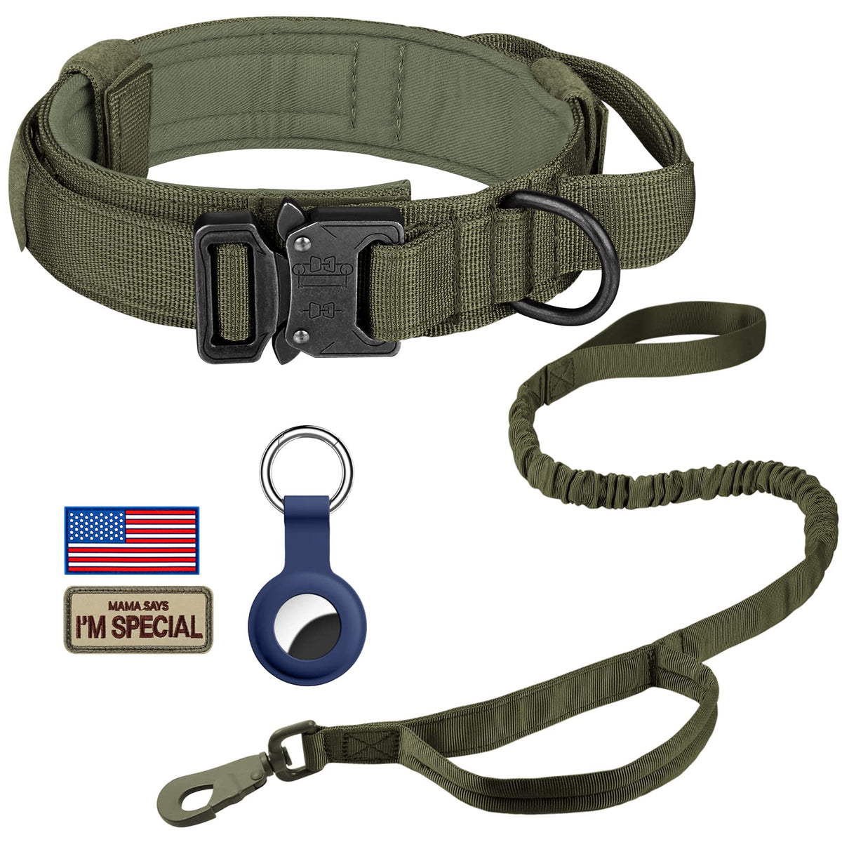 DAGANXI Tactical Dog Collar, Adjustable Military Training Nylon Dog Collar with Control Handle and Heavy Metal Buckle for Medium and Large Dogs, with Patches and Airtags Case (L, Pink)