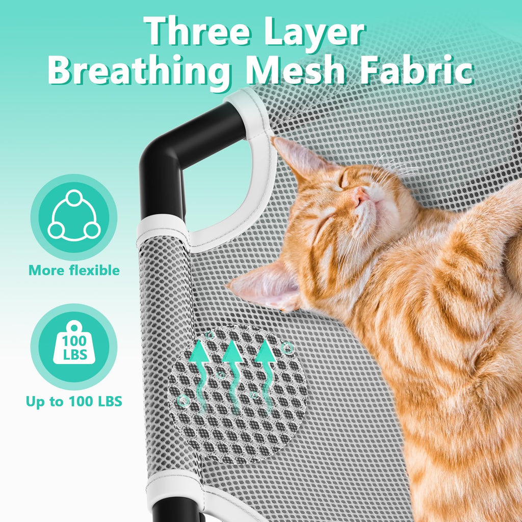 Tresbro Elevated Cat Hammock Bed, Hexagon Raised Cat Swing Bed for Indoor and Outdoor Use with Breathable Fabric & Anti-Slip Block, 20.5'' x 18'' x 9.4'' Pet Chair for Large to Small Kitty Cot