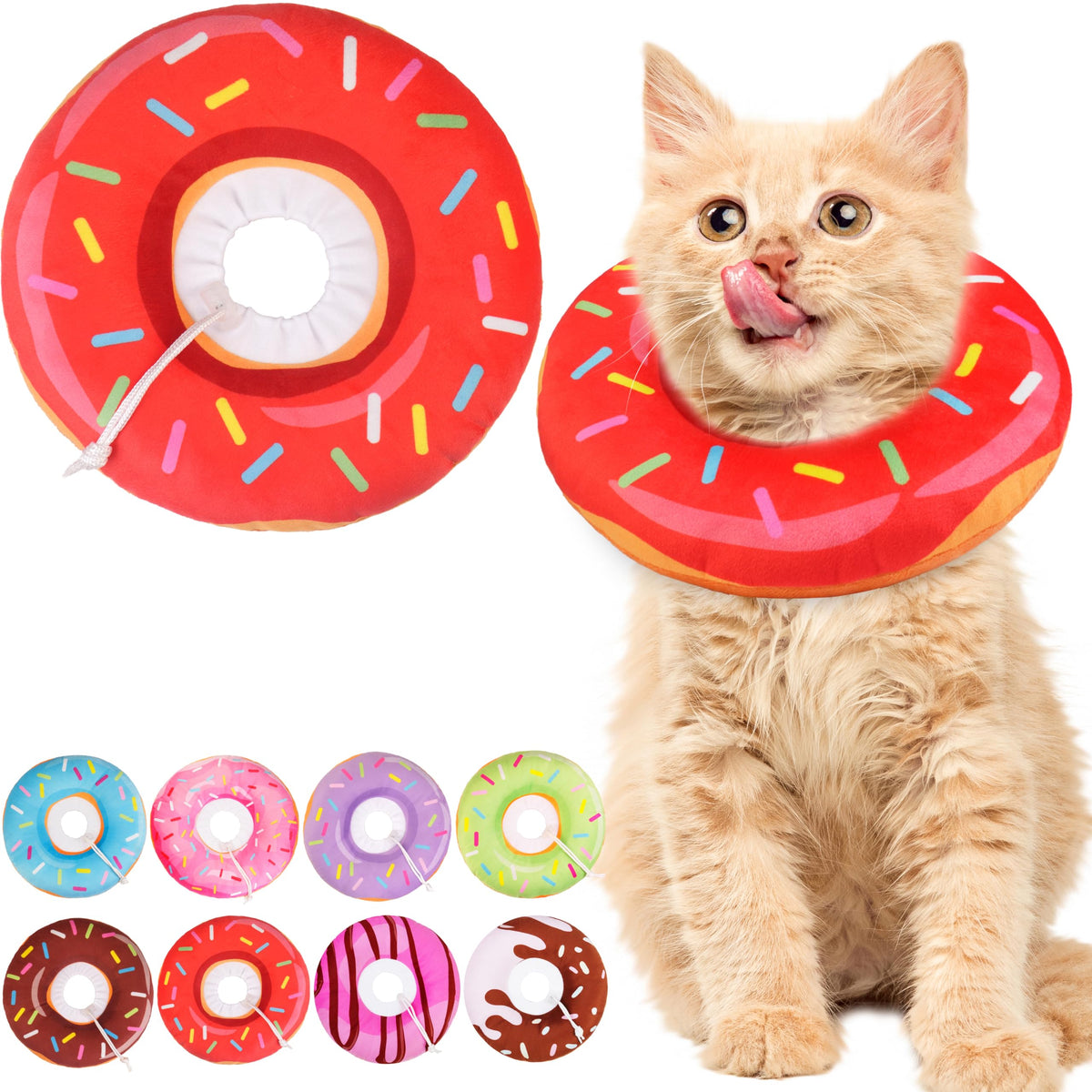 WONONE Cat Cone Collar Soft, Adjustable Cat Recovery Collars Spay Cones to Stop Licking, Cute Kittens Donut E Collar After Surgery, Anti-Lick Wound Healing Elizabetan Collars for Kittens (Pink, Small)