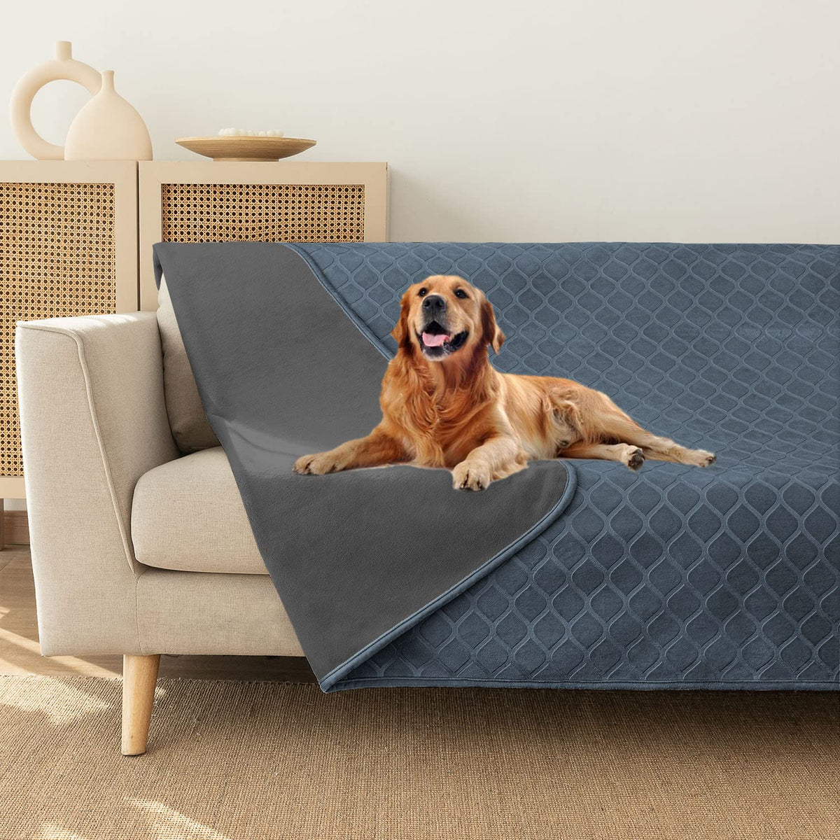 Waterproof Dog Blanket, Soft Reversible Throw for Couch & Bed Protection