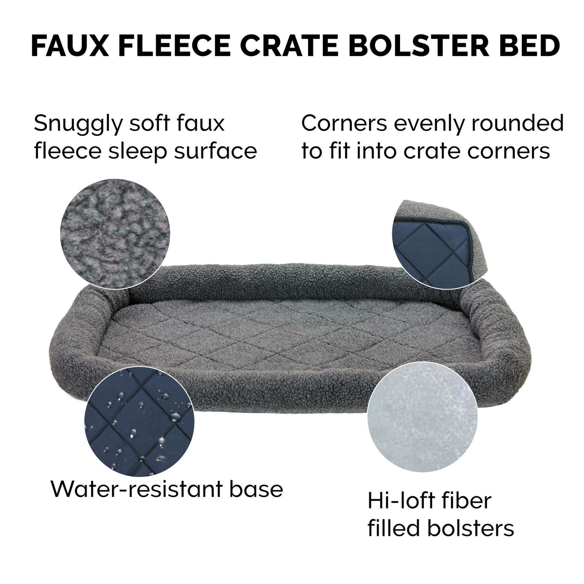 Furhaven Dog Bed for Large/Medium Dogs, 100% Washable, Sized to Fit Crates - Sherpa Fleece Bolster Crate Pad - Gray, Large