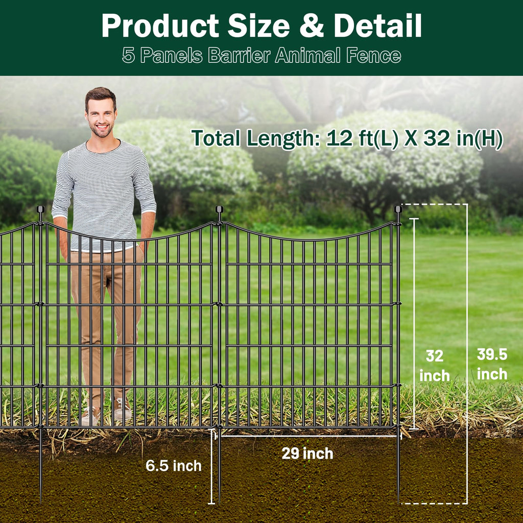 No Dig Dog Fence Outdoor for Yard with Gate, 32 in(H) X 11.8 ft(L)