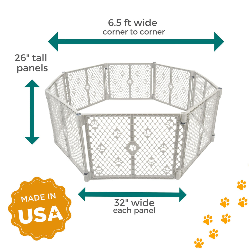 MyPet 8-Panel Paws Petyard, Gray Dog Playpen, Durable & UV-Resistant Puppy Playpen, Indoor/Outdoor Portable Dog Pen, Adjustable for Your Pet's Comfort, Friendly Design for Happy Pets
