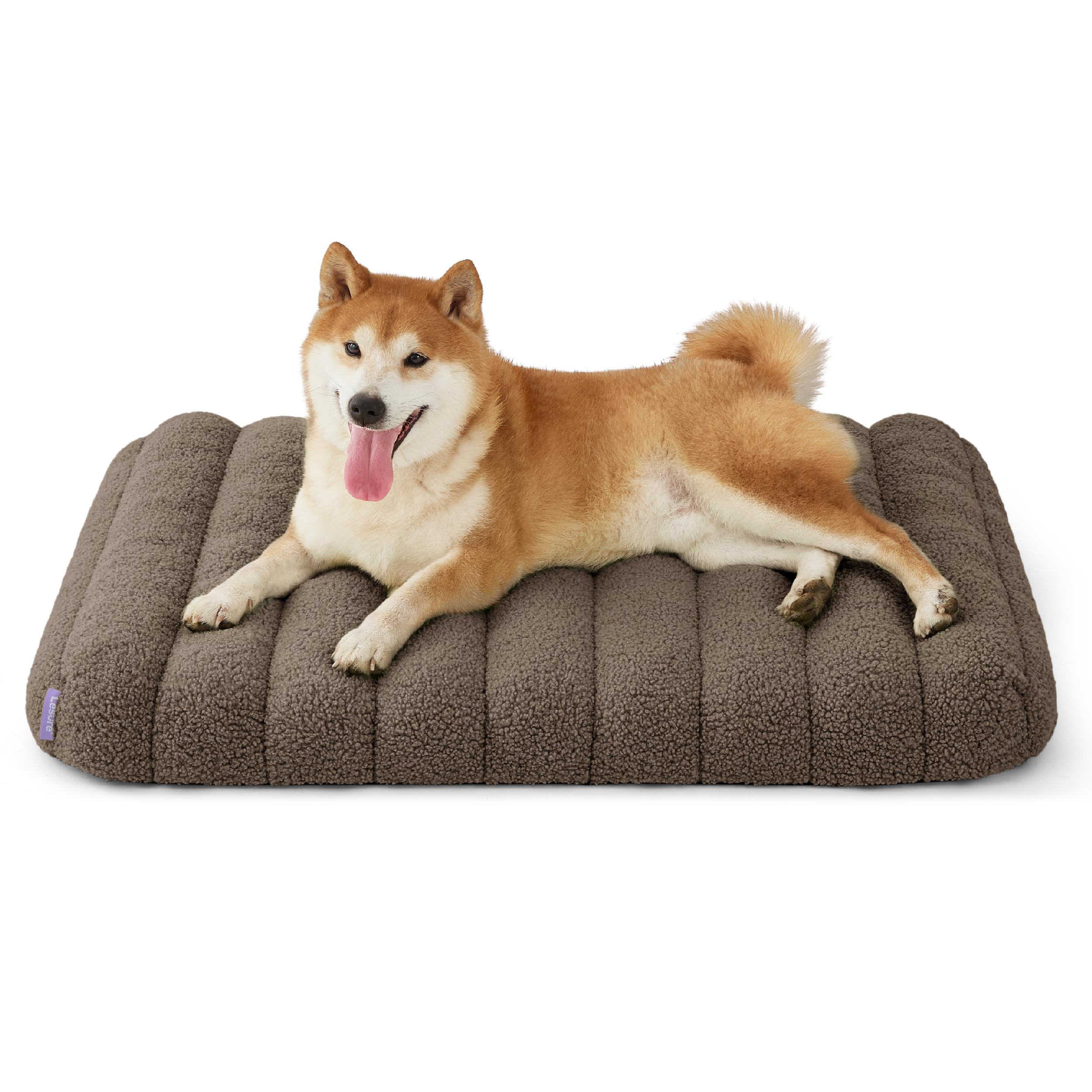 LE SURE Cute Orthopedic Dog Bed Medium Size Dog, Waterproof Chic Flat Pet Beds with Removable Washable Cover, Fuzzy Thick Egg Crate Foam Pet Mat for Indoor Use (30" x 20", Brown)