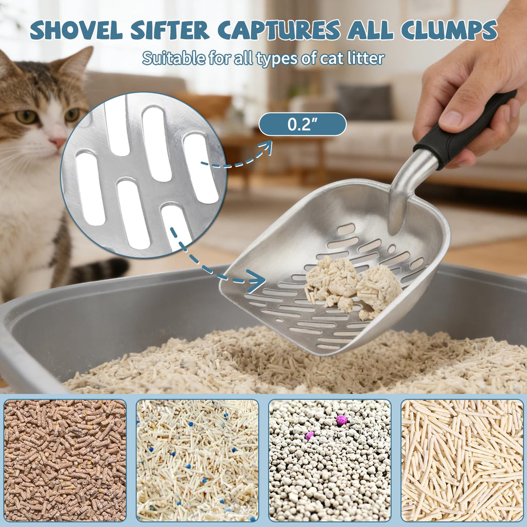 Midollarle Metal Cat Litter Scoop with Holder, Detachable Caddy Set, White