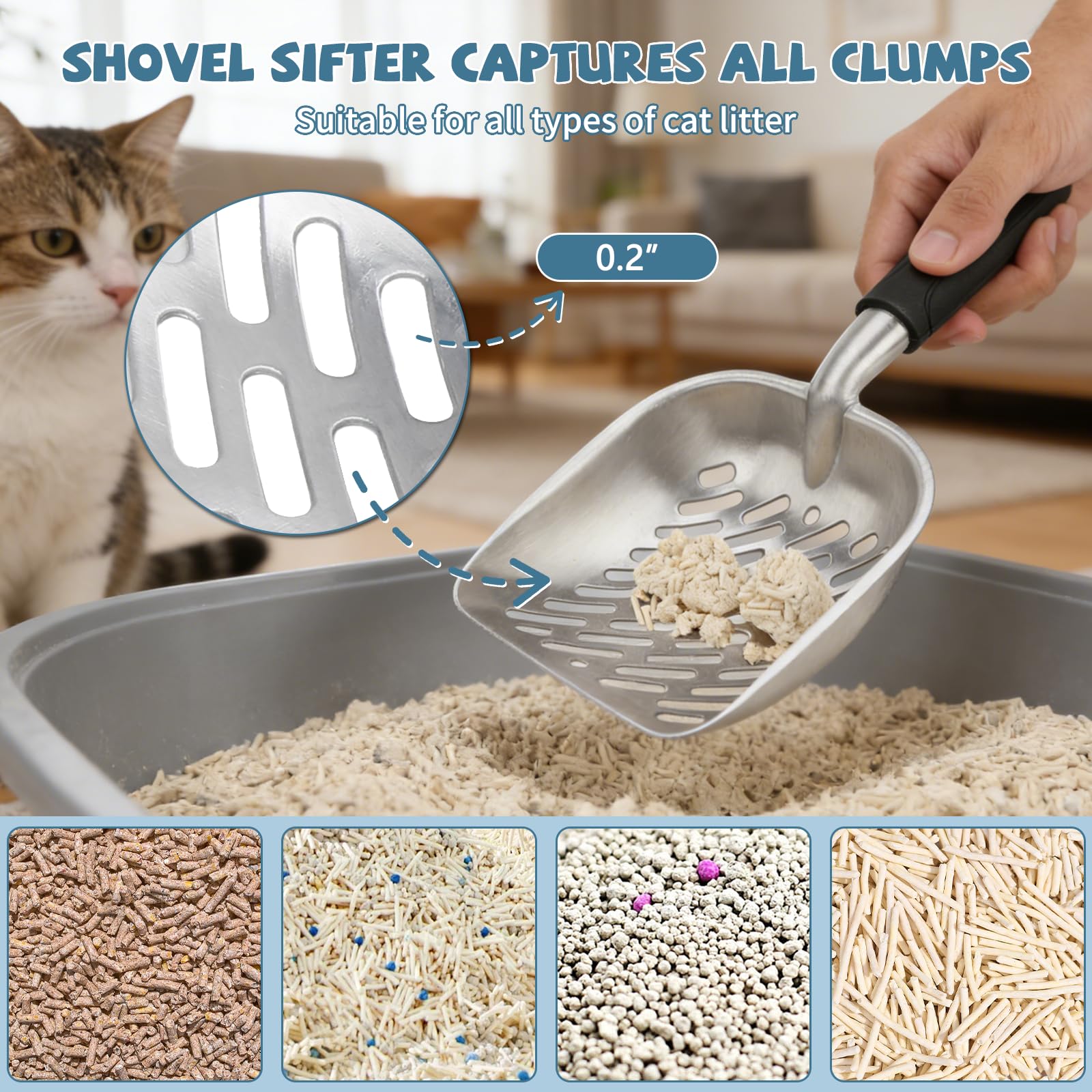 Midollarle Metal Cat Litter Scoop with Holder, Detachable Caddy Set, White