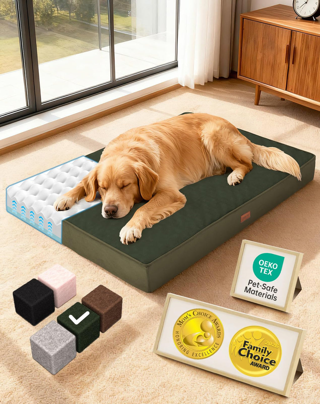 OhGeni Orthopedic Waterproof Large Dog Bed, Memory Foam, 41 inch(Green)