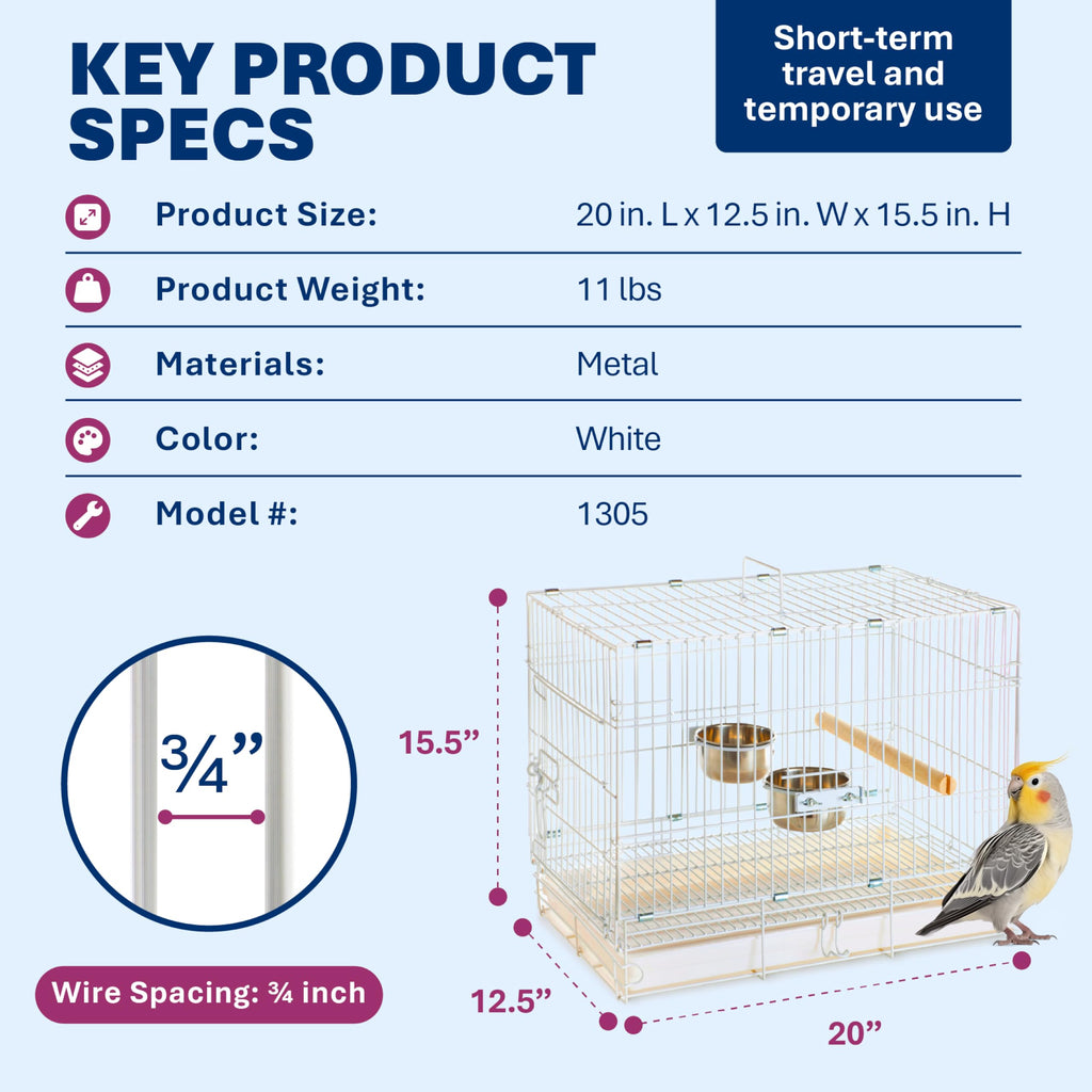 Prevue Hendryx Travel Bird Cage Short Term Travel Cage - White