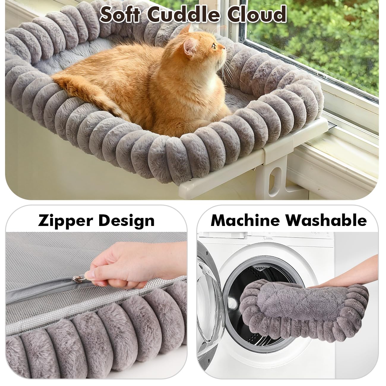 Zoratoo Cloud-Soft Cat Window Perch,Zipper Design Cat Seat with Metal Frame