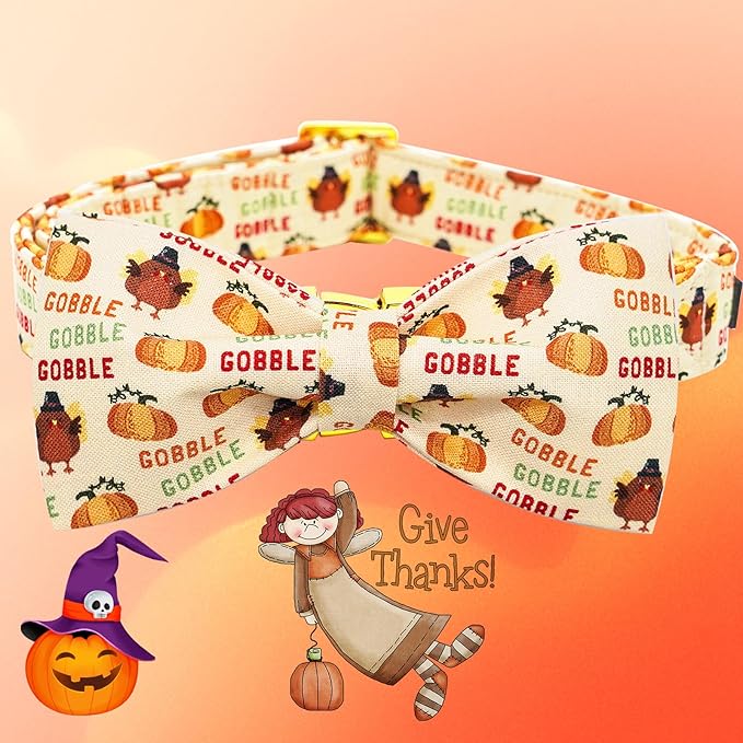 Bobo Rainbow Dog Collar, Thanksgiving Turkey Pet Collar Bow Holiday Girl Boy Bow Dog Collars Puppy Collar Adjustable for X-Small Dogs