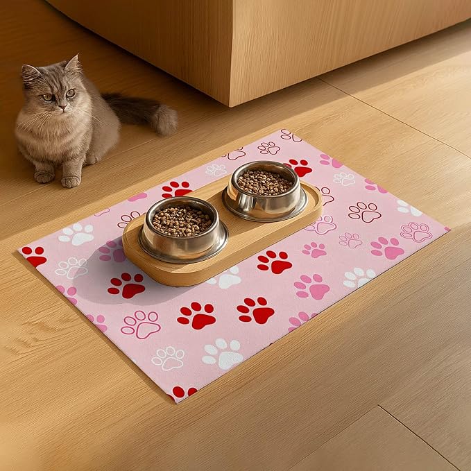 HOMETITUTE Cat Feeding Mat Rubber Backing Bowl Placemat 24 x 16 Inch