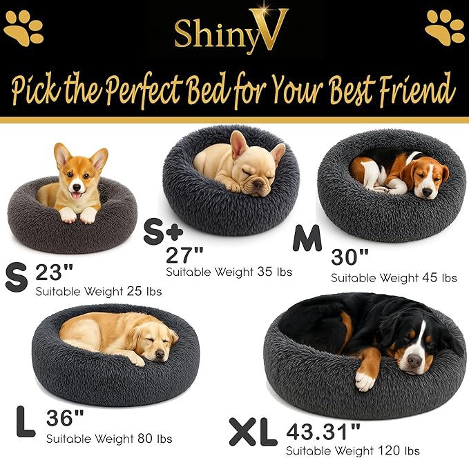Calming Dog Bed - Fluffy Donut Cuddler for Anxiety Relief, Orthopedic Pet Bed with Non-Slip Bottom, Cozy Round Faux Fur Nest for Dogs and Cats, Plush Crate Mat for Comfort (Dark Grey, Small)