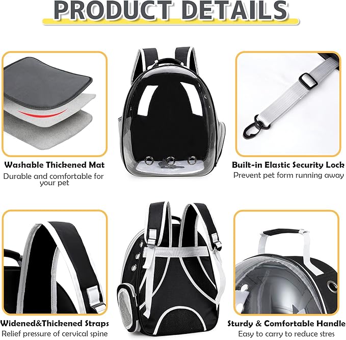 XZKING Cat Backpack Carrier Bubble Bag, Transparent Space Capsule Pet Carrier Dog Hiking Backpack, Small Dog Backpack Carrier for Cats Puppies Airline Approved Travel Carrier Outdoor Use Black