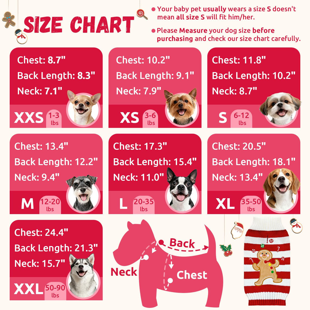 DOGGYZSTYLE Dog Christmas Sweater Xmas Pet Clothes Cute Striped Gingerbread Man Costume Holiday Puppy Cat Jumpers Outfits New Year Gifts for Small Medium Large Dogs(Red Gingerbread Man,S)