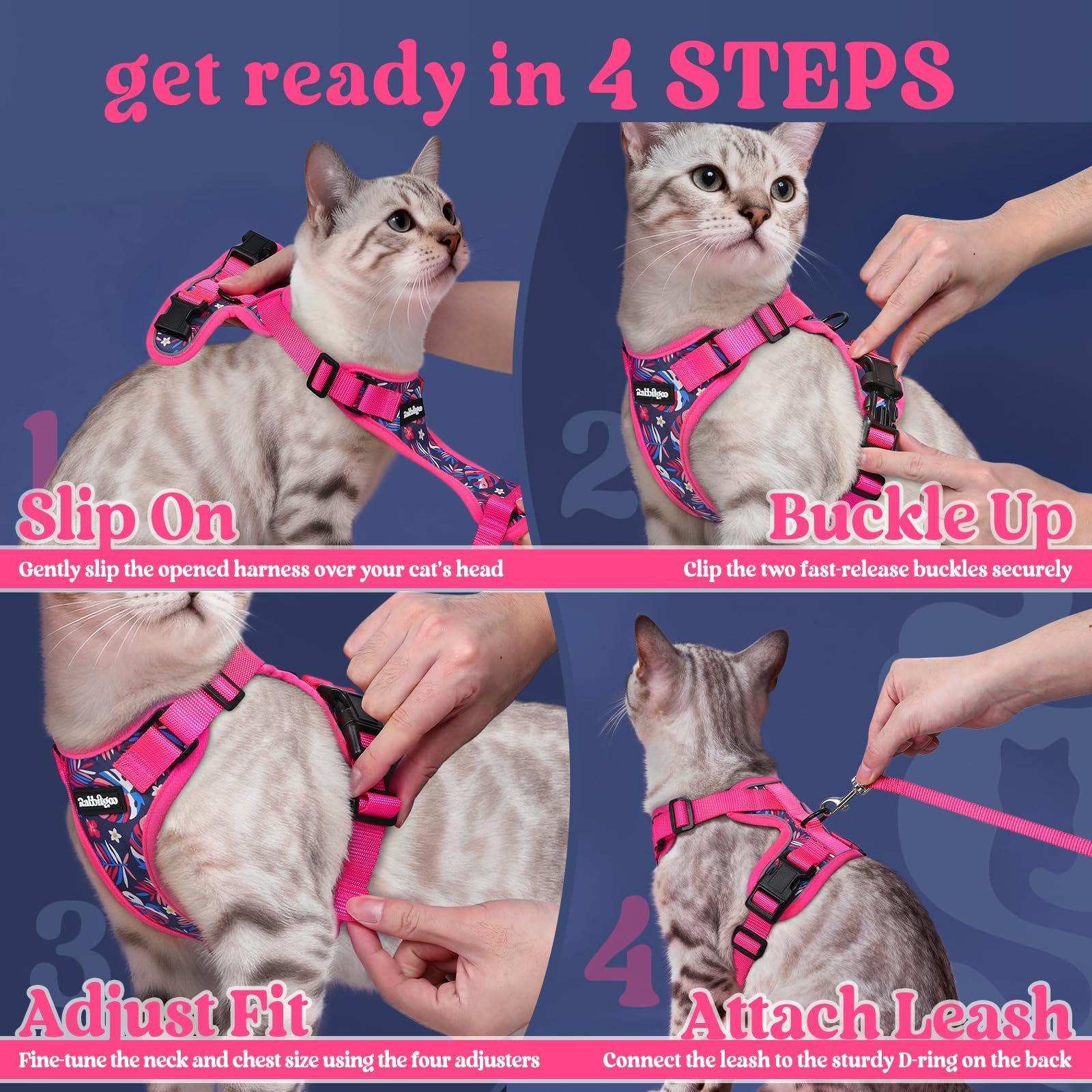 rabbitgoo Cat Harness and Leash Set, Escape Proof Vest, Coconut Fuchsia