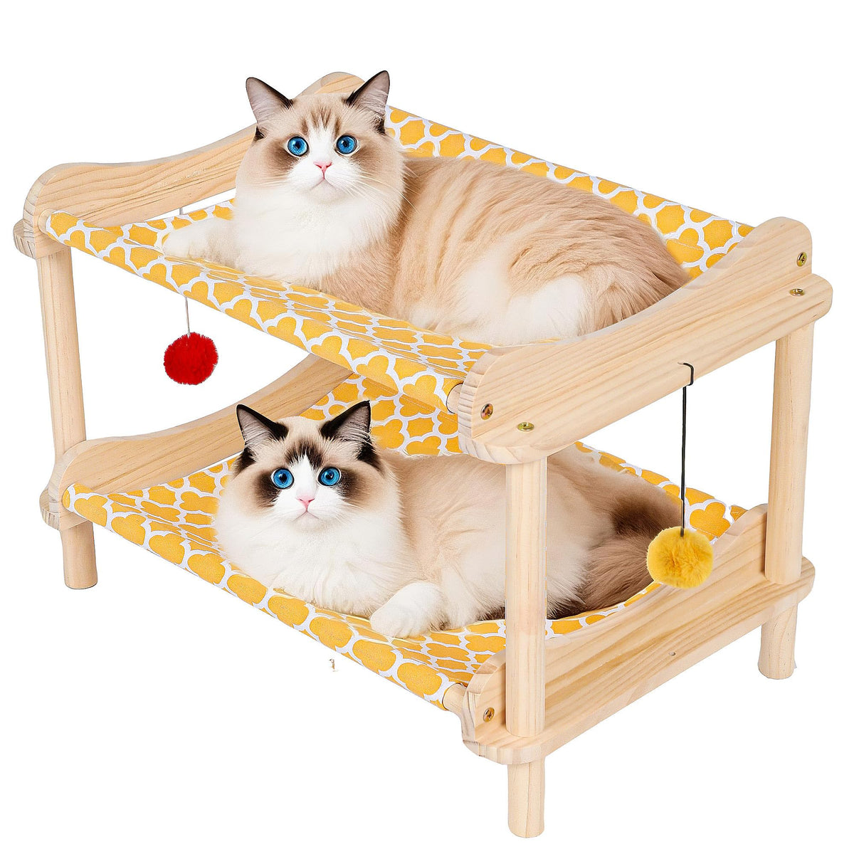 MITREL 2-Layer Cat Hammock Bed, 24"x15.7"x16.3" Elevated Cat Bed with Pine Wood Frame, Breathable Washable Covers, Wooden Pet Furniture for Indoor Cats and Small Animals(Orange-2)