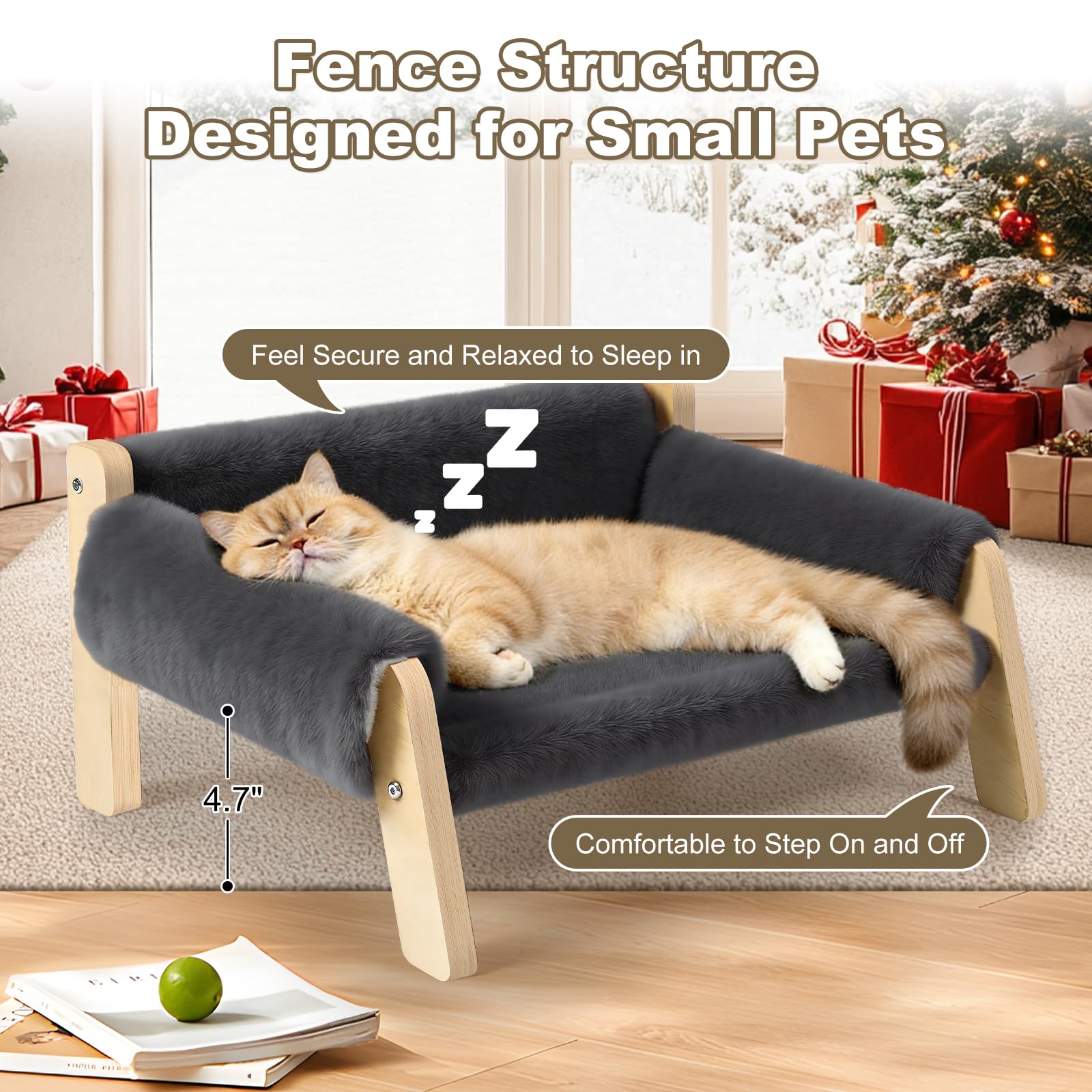 FAMIDGE Elevated Cat Couch Bed for Indoor Cats - Wooden Pet Sofa with Removable Washable Thick Cover Raised Kitty Lounge Chair Suitable for Puppy or Small Animals(Cat Sofa Grey)