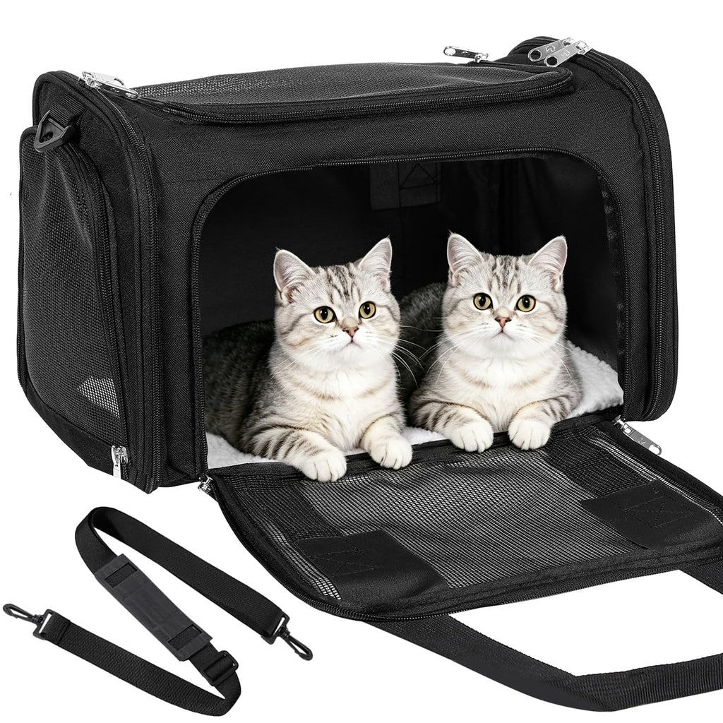 Discala Cat Dog Carrier Pet Carrier for Small Medium Cats Puppies Dog Carriers for Small Dogs Collapsible Soft Sided Cat Travel Carrier - Black 21 * 13 * 13