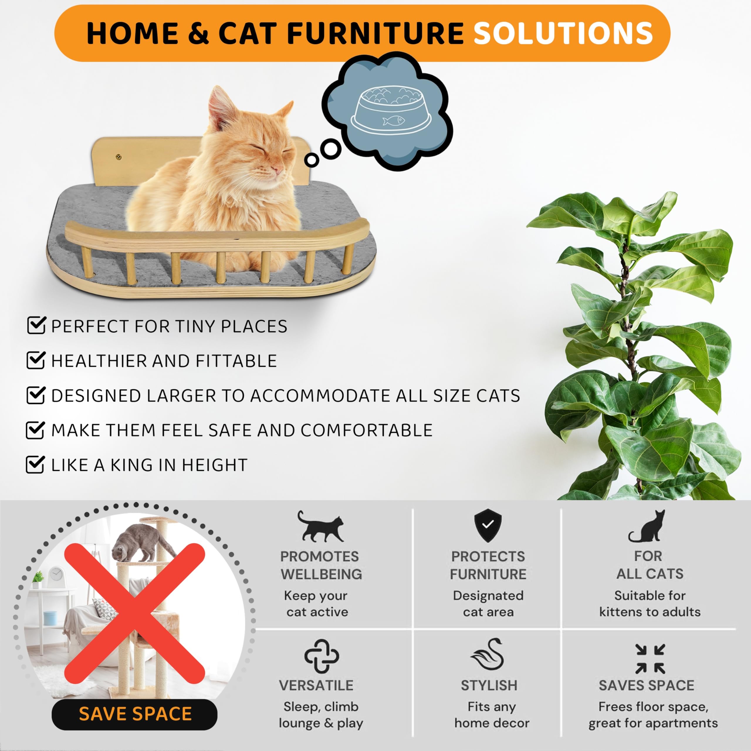 BUOGA Cat Wall Shelves, Floating Bed with 3 Cat Wall Steps - Natural