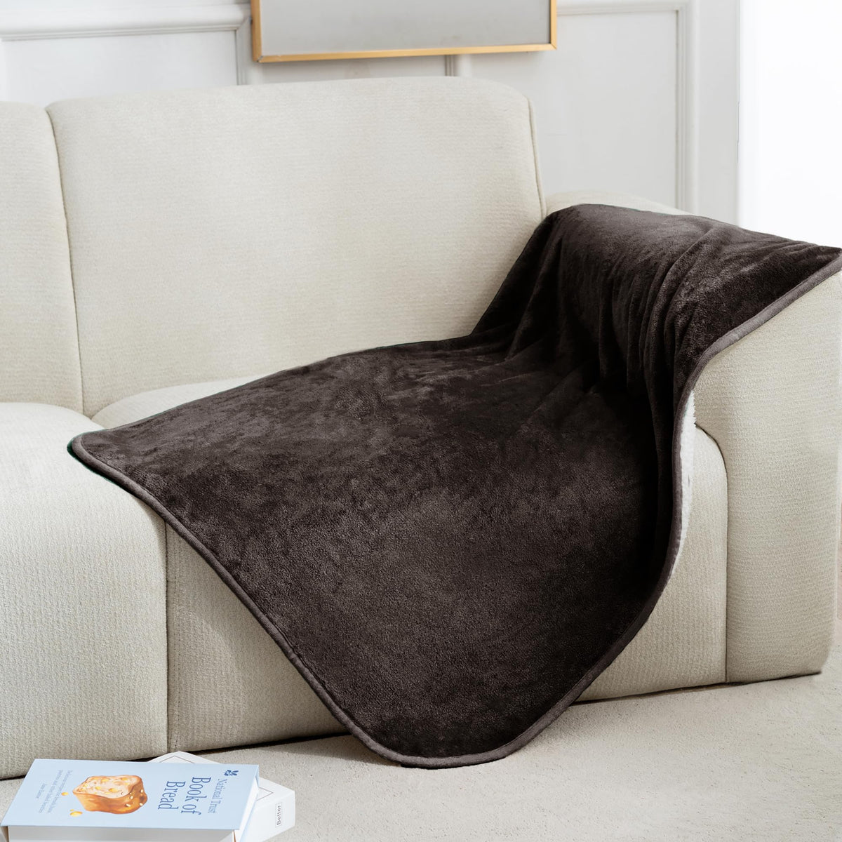 gogobunny Waterproof Bed Blanket, Reversible Sherpa Fleece Throw Blanket for Dog Puppy Cat, Furniture Cover Protects Bed Couch Sofa from Liquid Pee and Pet Fur (Cream, 90x108 inches)