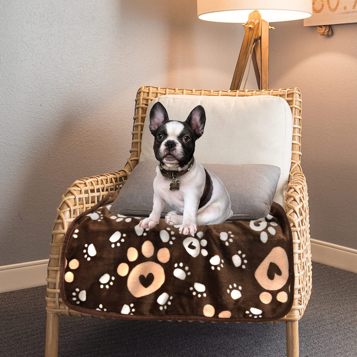 AHOOCUSTOM Dog Blanket, Soft Fleece Dog Blankets for Small Medium Dogs, Fluffy Flannel Pet Cat Puppy Blanket Mat Cover for Bed Couch, Cute Paw Print Throw Blanket for Dogs, Brown 40"X30"