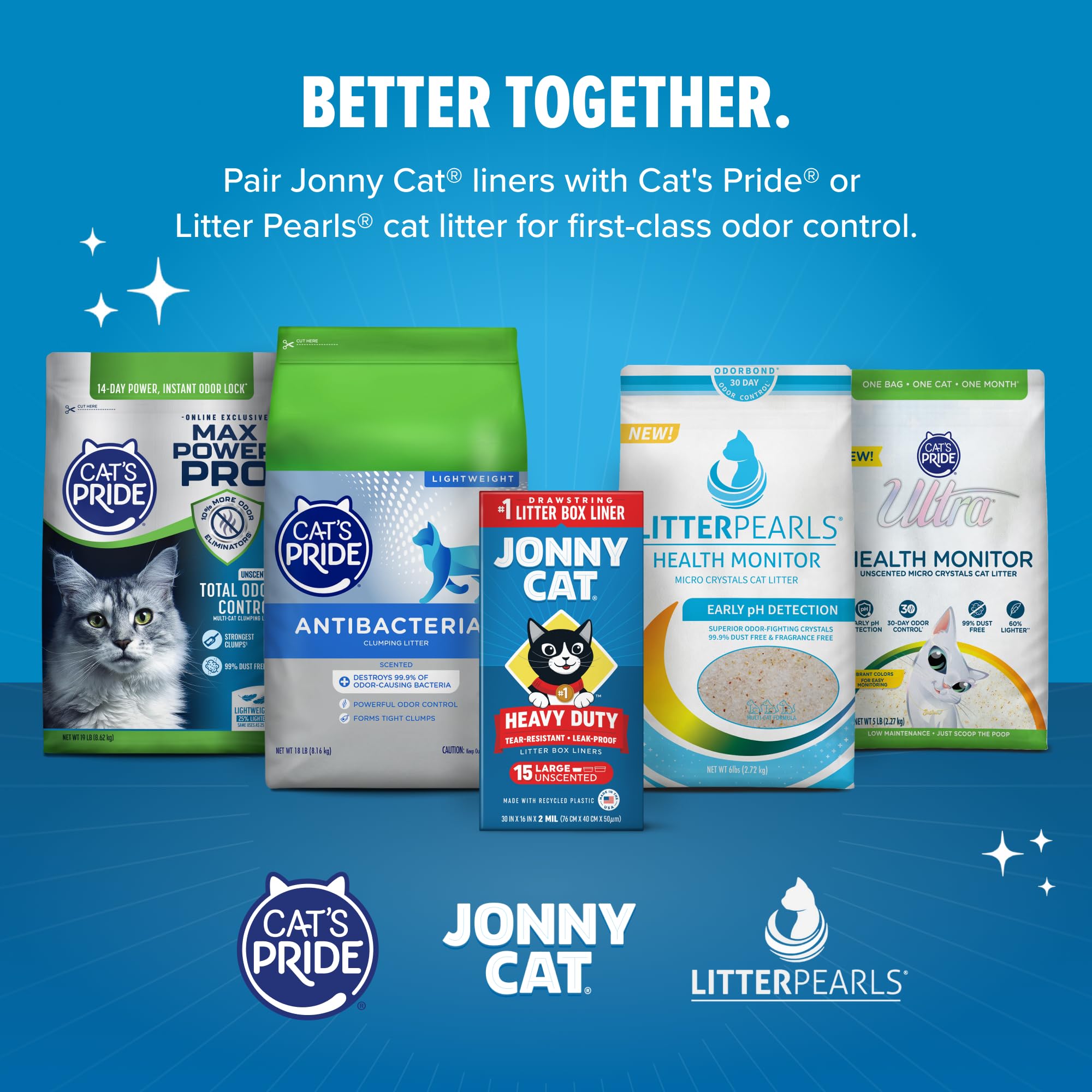 Jonny Cat Litter Box Liners: Heavy Duty - Tear & Leak Resistant - Drawstring Close - Jumbo, 5 Count