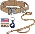 DAGANXI Tactical Dog Collar Leash Set, Adjustable Military Training Nylon Dog Collar with Controll Handle and Heavy Metal Buckle for Medium and Large Dogs，with Patches and Airtags Case (XL, Brown-SET)