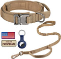 DAGANXI Tactical Dog Collar, Adjustable Military Training Nylon Dog Collar with Control Handle and Heavy Metal Buckle for Medium and Large Dogs, with Patches and Airtags Case (XXL, Brown-Set)