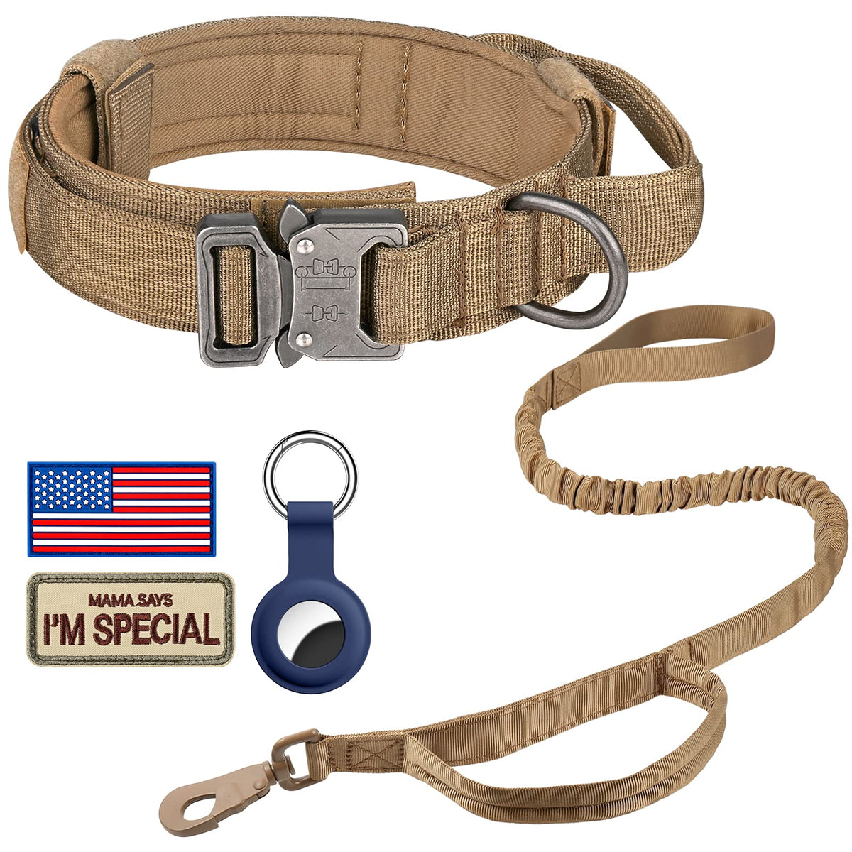 DAGANXI Tactical Dog Collar, Adjustable Military Training Nylon Dog Collar with Control Handle and Heavy Metal Buckle for Medium and Large Dogs, with Patches and Airtags Case (L, Pink)