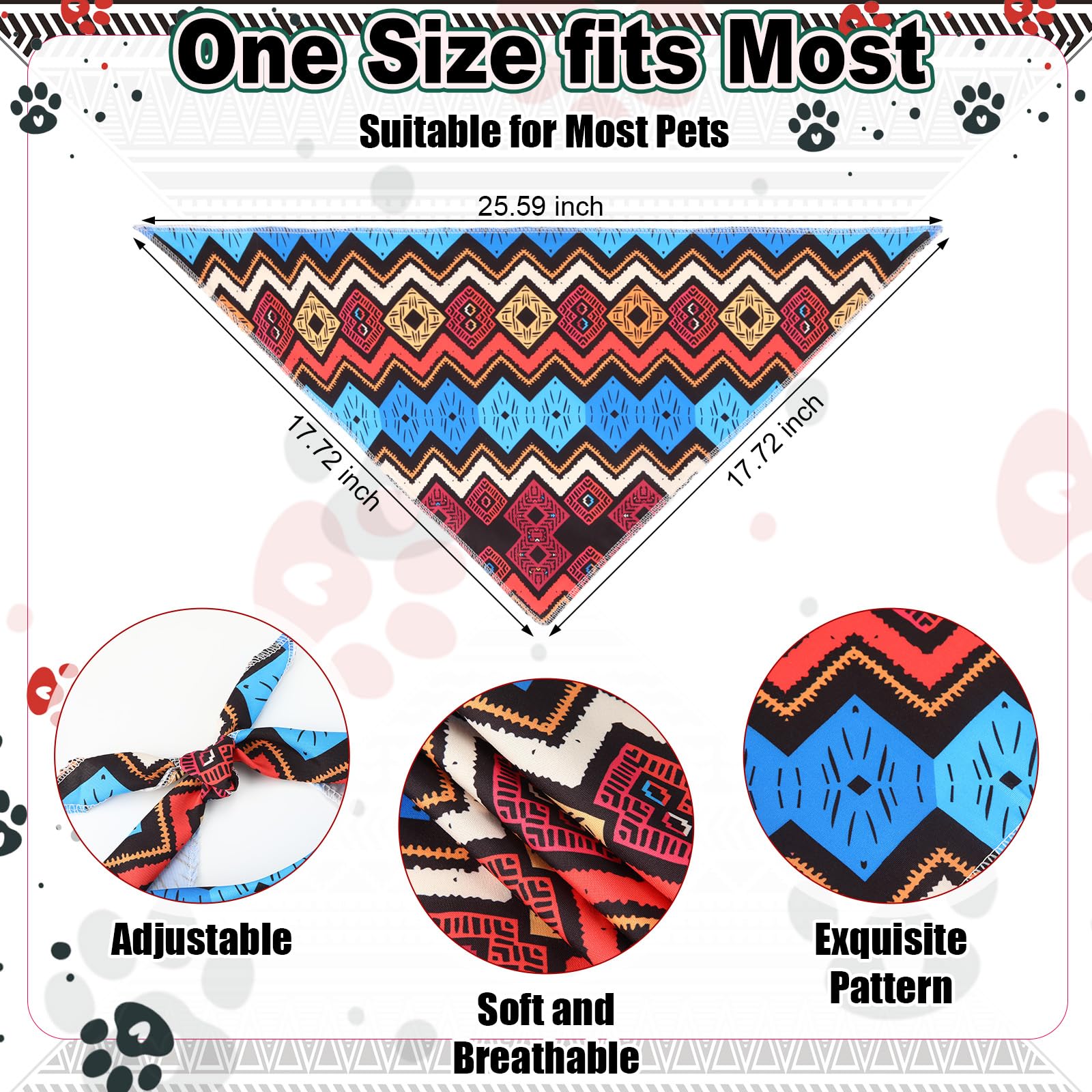 Amylove 120 Pcs Dog Bandanas Bulk Holiday Triangle Dog Pack Puppy Kerchief Bandana Adjustable Summer Pet Scarf for Pet Cat Costume Accessories Decor(Geometry)