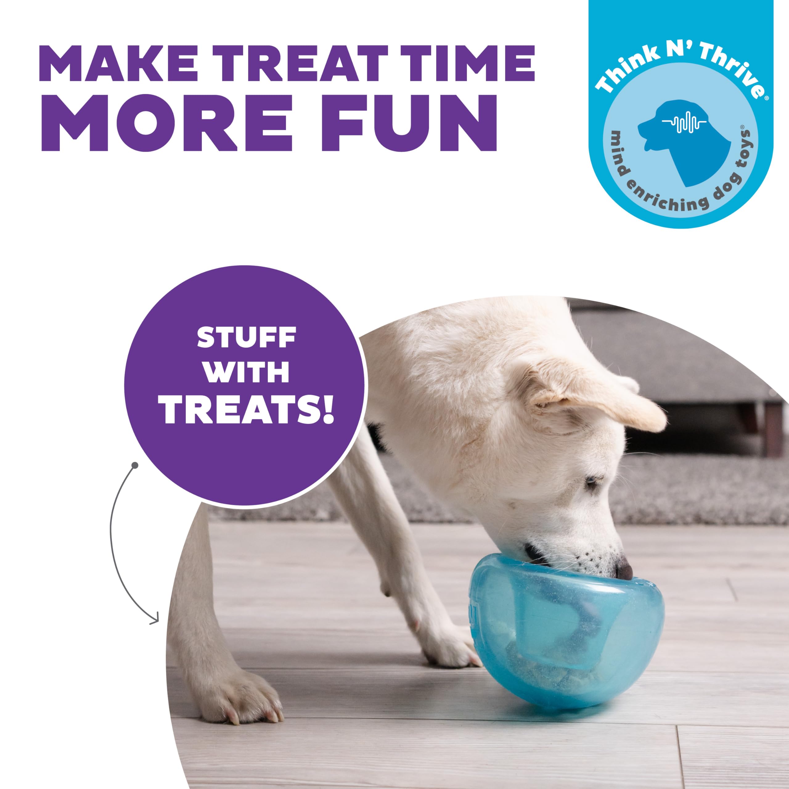 Outward Hound by Planet Dog Snoop Dog Toy – Treat‑Dispenser Puzzle Ball, Interactive Slow Feeder, Medium to Large Dogs, Bouncy & Mint-Infused, Blue, 5"