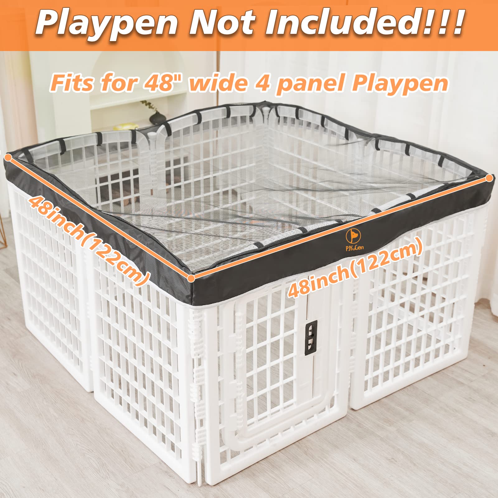 PJYuCien Square Playpen Top Cover for 24'' Width 8 Panel Pen, Black