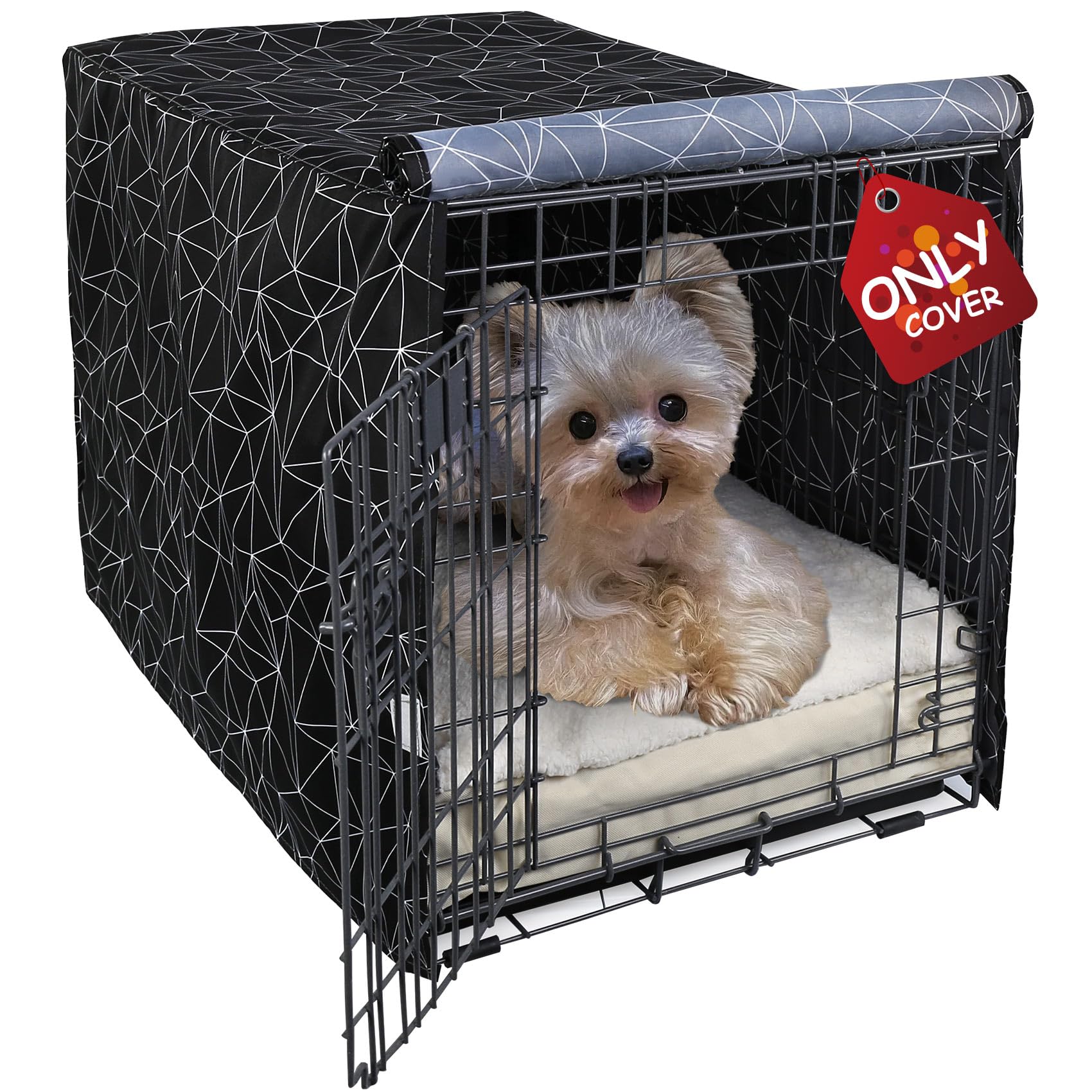 Explore Land Pattern Dog Crate Cover for 18 Inches Wire Cage, Heavy-Duty Polyester 1 2 3 Doors Standard Metal Pet Kennel Enclosure (Brief Polygonal)