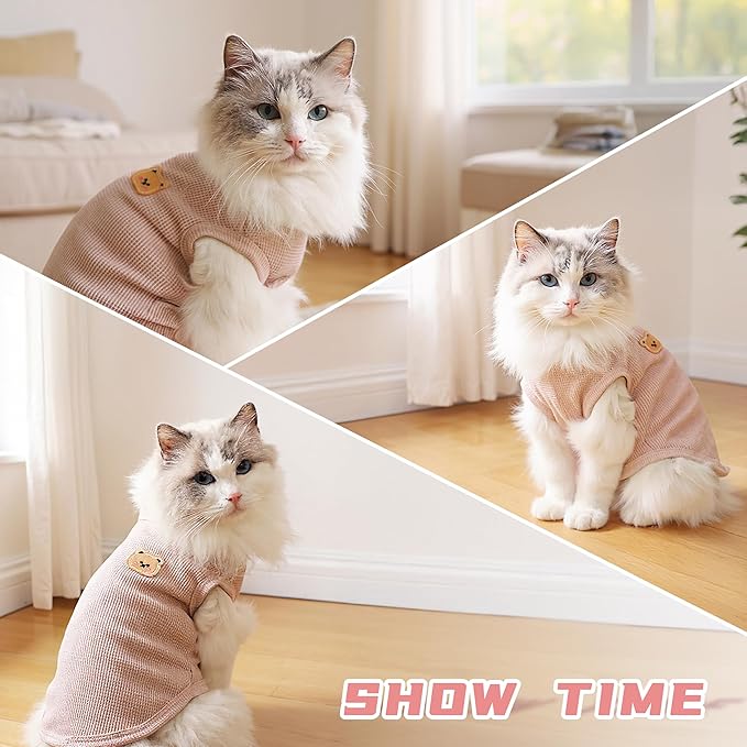 Waffle Knit Cat & Dog T Shirt for Small Dogs, Stretchable Puppy Shirt for Sphynx Cats & Small Breeds, Pet Clothes | Breathable Summer/Winter Apparel for Newborn(Pink XLarge)