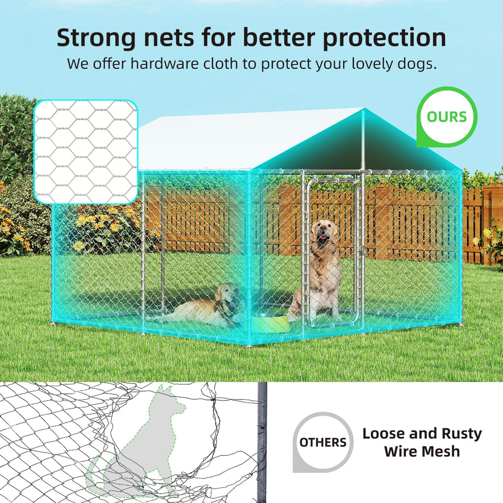 Docagt 7.8'x7.8' Large Outdoor Dog Kennel, Heavy Duty Dog Enclosure with Roof, Weather Resistant Cover and Security Lock(93"x93")
