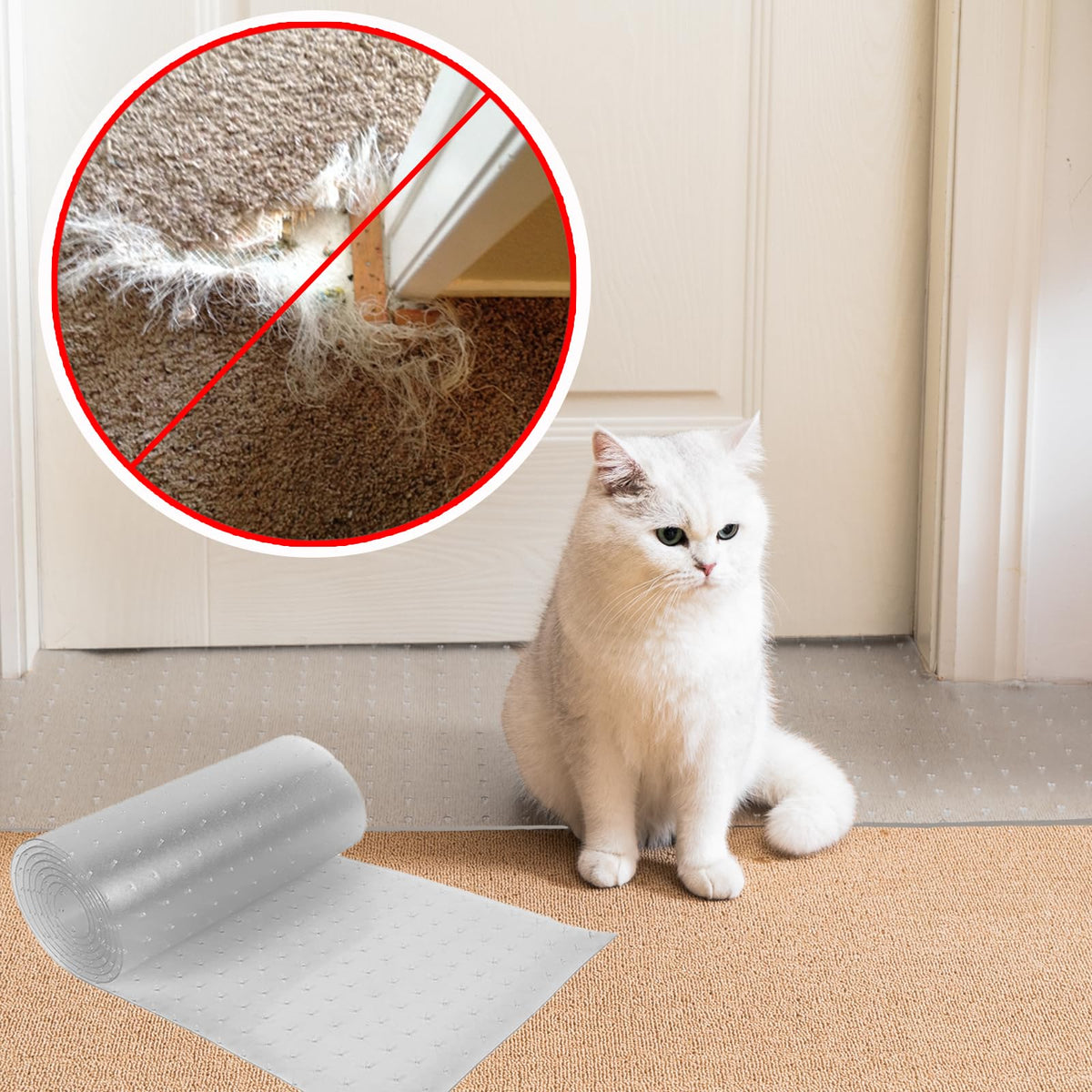 Uross Pet Protector Mat for Doorways - 6.56FT, Anti-Scratch Plastic, Protects Carpet from Cat Scratches